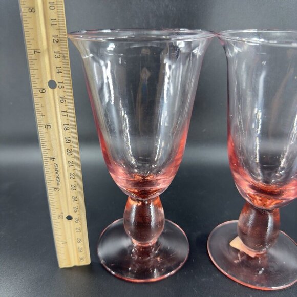 MIKASA Glass Tall Pink Glasses Cups Made In Mexico Goblet Drinking Glasses Set 2 - Picture 2 of 11